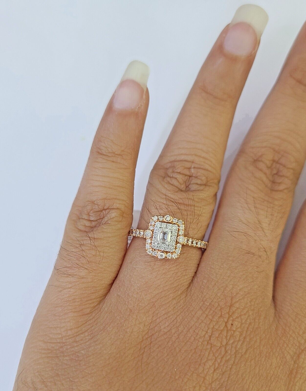 REAL 14k Rose Gold Diamond Ladies Ring Rectangle Shape Women Engagement Wedding - GoldenlinQ